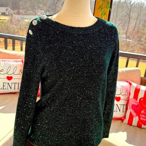 LILLY PULITZER HUNTER GREEN SHIMMER SWEATER NWOT - Picture 1 of 6